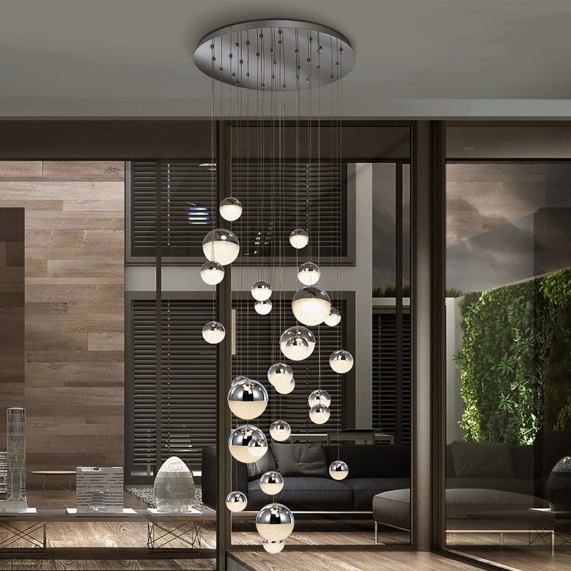 Lámpara de techo de gran formato, con 27 luces, led de metal en plateado, Ø 83 x 220 cm | Sphere