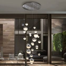 Lámpara de techo de gran formato, con 27 luces, led de metal en plateado, Ø 83 x 220 cm | Sphere