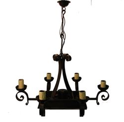 Lámpara de techo en forja artesana de 7 luces (6+1) color negro