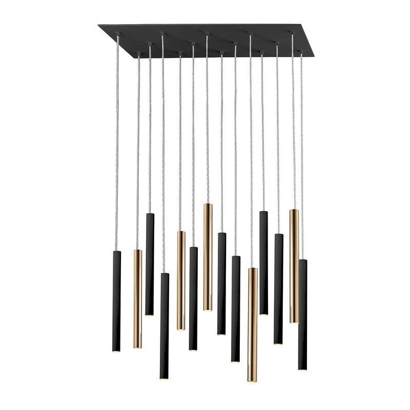 Lámpara de techo grande , con 14 luces, de metal dorado y negro, 82 x 25 x 40 cm | Varas