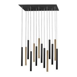 Lámpara de techo grande , con 14 luces, de metal dorado y negro, 82 x 25 x 40 cm | Varas