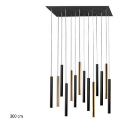 Lámpara de techo grande, con mando y 14 luces, de metal negro y blanco, 82 x 25 x 40 cm | Varas