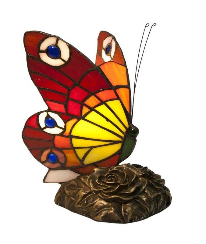 Lámpara Mariposa Tiffany Rojo y Amarilla Tiffan y Luz Alto 26cm
