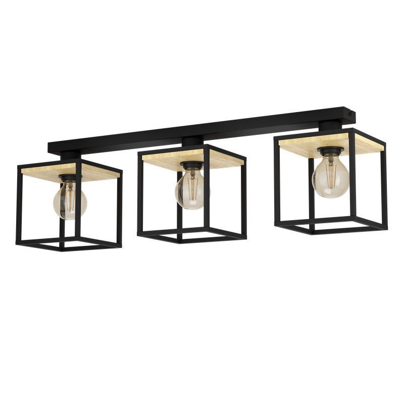 Lámpara Plafon Libertad 3 Luces Negro Madera