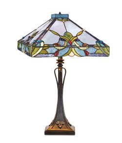 Lámpara Tiffany Cuadrada Azul con Base Elegante. Pantalla 36x36cm