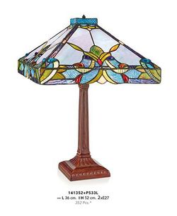 Lámpara Tiffany Cuadrada Azul con Base Tipo Columna – 36x36 cm Artestil