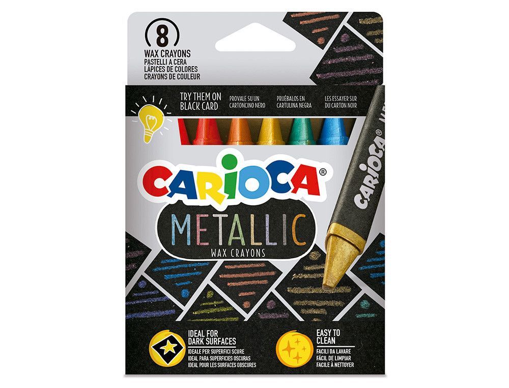 Lapices de cera carioca metallic triangular caja de 8 colores surtidos