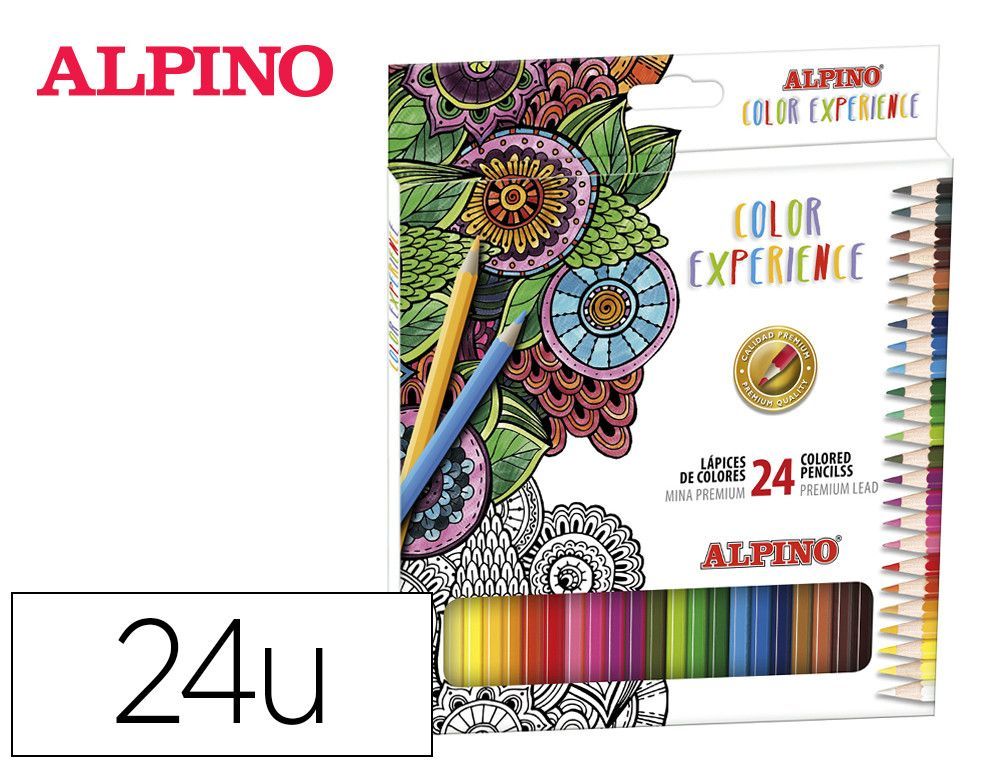 Lapices de colores alpino experience acuarelable mina premium 3,3 mm caja metalica de 24 unidades colores
