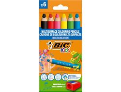 Lapices de colores bic multisuperficies triangulares mina borrable caja de 6 unidades colores surtidos +