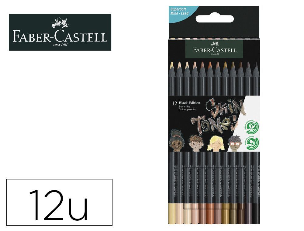 Lapices de colores faber castell black edicion tonos de piel caja de 12 unidades colores surtidos