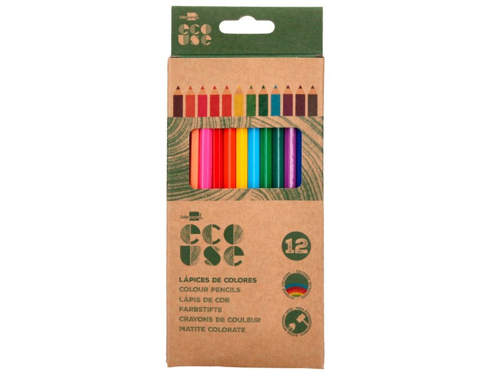 Lapices de colores liderpapel ecouse caja de 12 colores surtidos con certificado fsc