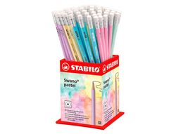 Lapices de grafito con goma stabilo swano mina 2,2 mm dureza hb expositor de 72 unidades colores pasteles