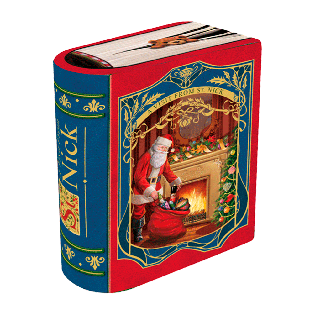 Lata bombones praliné leche 'Libro San Nicolás' azul 150g