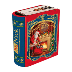 Lata bombones praliné leche 'Libro San Nicolás' azul 150g