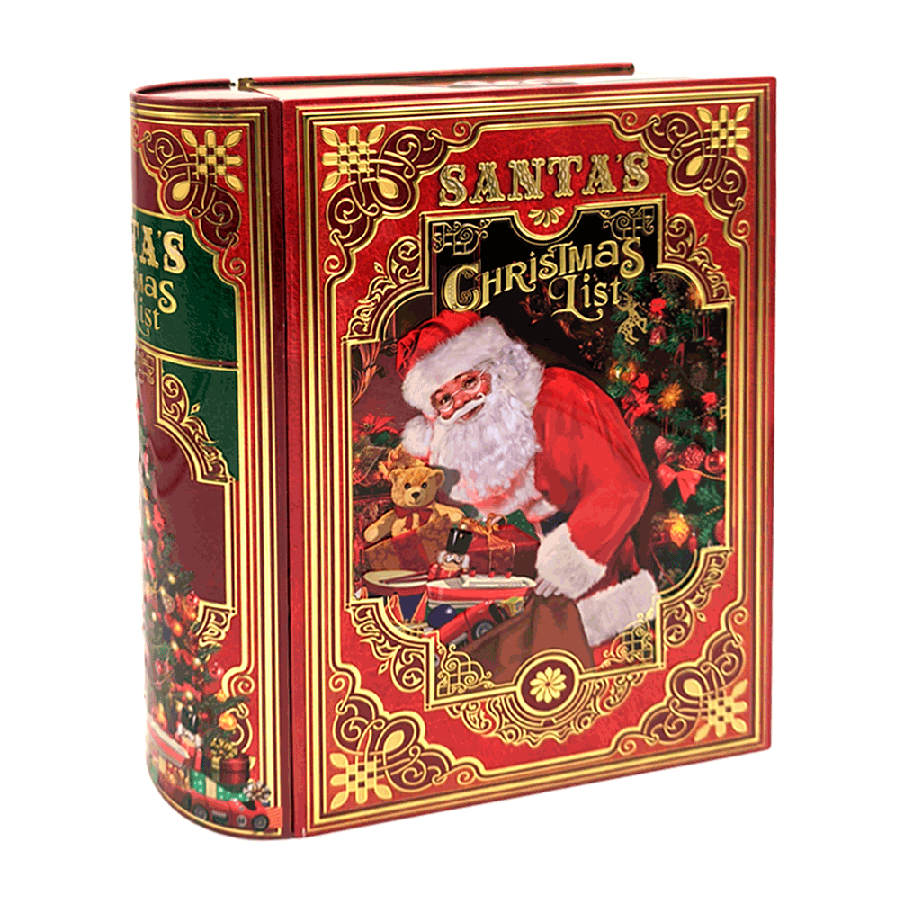 Lata bombones praliné leche 'Libro Santa Claus' con 600 gramos de bombones de Praliné de Chocoday
