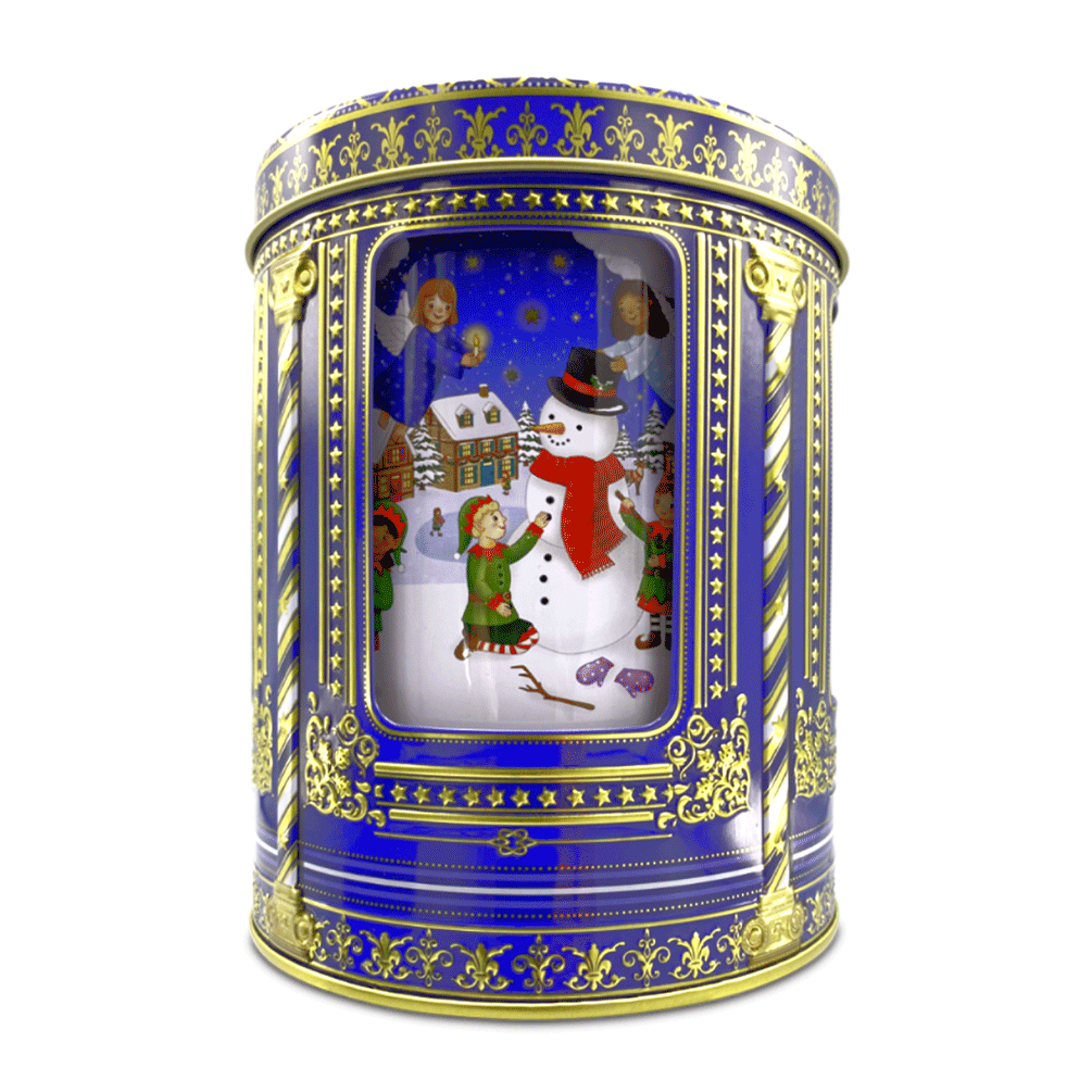 Lata musical bombones praliné leche 'Carrusel de ángeles y gnomos azul' 150g