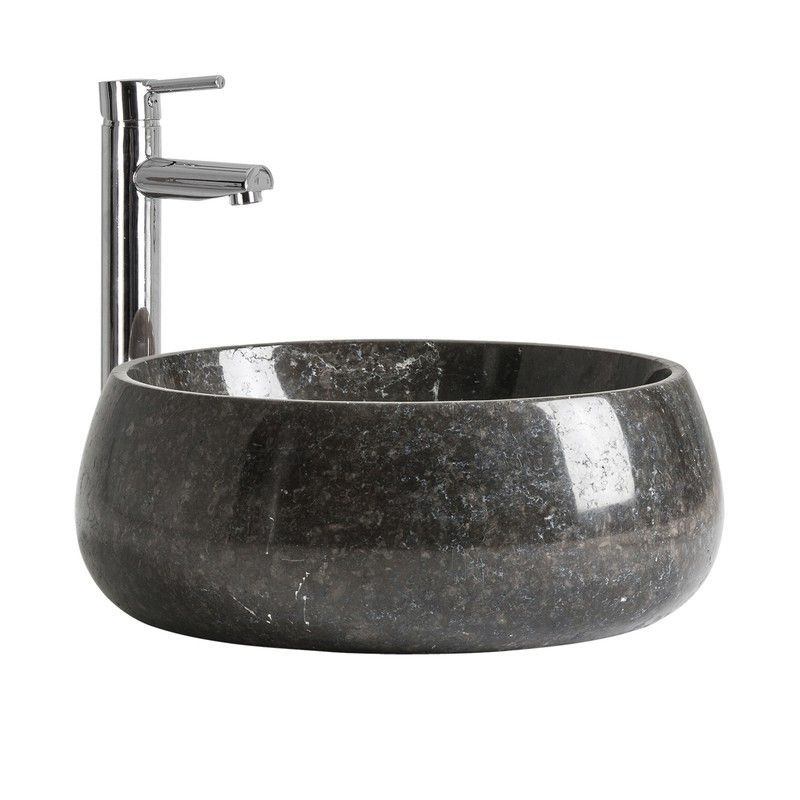 Lavabo redondo de mármol en negro, 41 x 41 x 15 cm | Capricornio