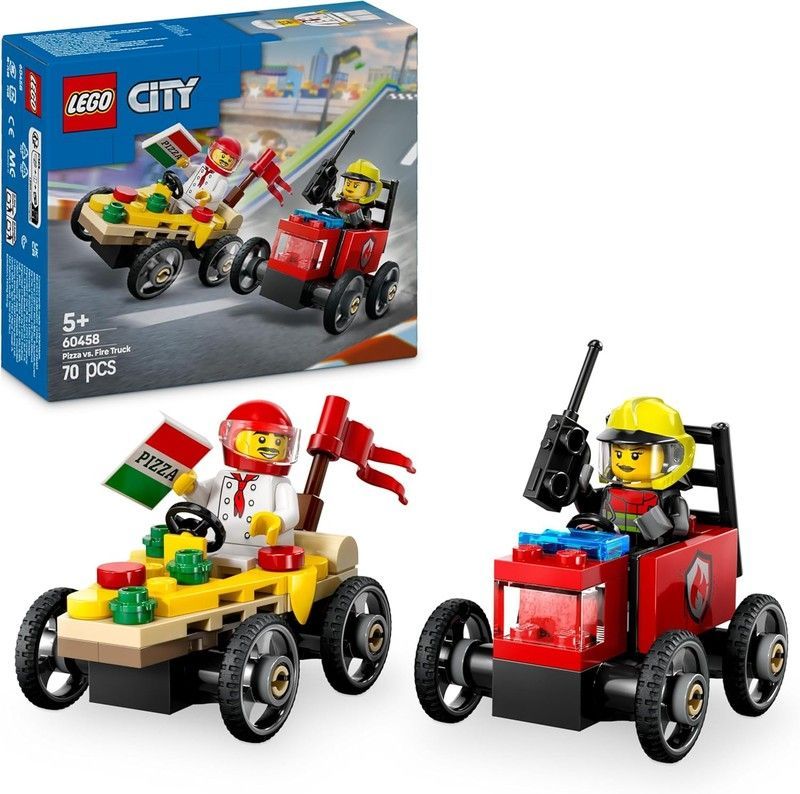 Lego City Pack de Coches de Carreras: Pizza vs Camión de Bomberos