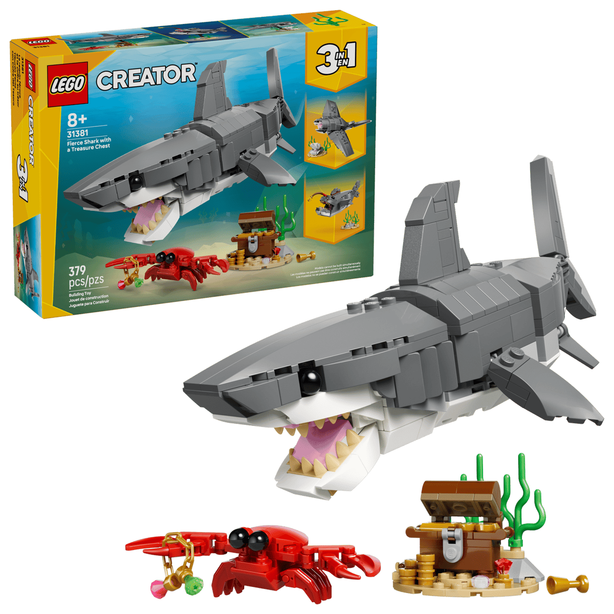 Lego Creator 3 En 1 - Feroz Tiburón Con Cofre Del Tesoro