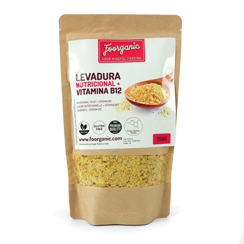 Levadura nutricional sin gluten  + Vitamina B12,  250 gr