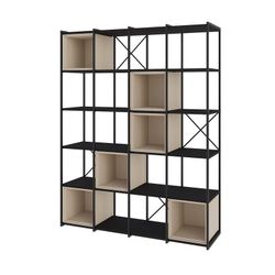 Librería, 139,5 x 39 x 179 cm, de madera y metal en negro y color crema | Colección Anya