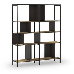 Librería, 144 x 35 x 175 cm, de madera y metal en negro y color roble | Colección Alabama