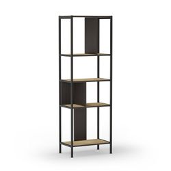 Librería, 58 x 35 x 175 cm, de madera y metal en negro y color roble | Colección Alabama