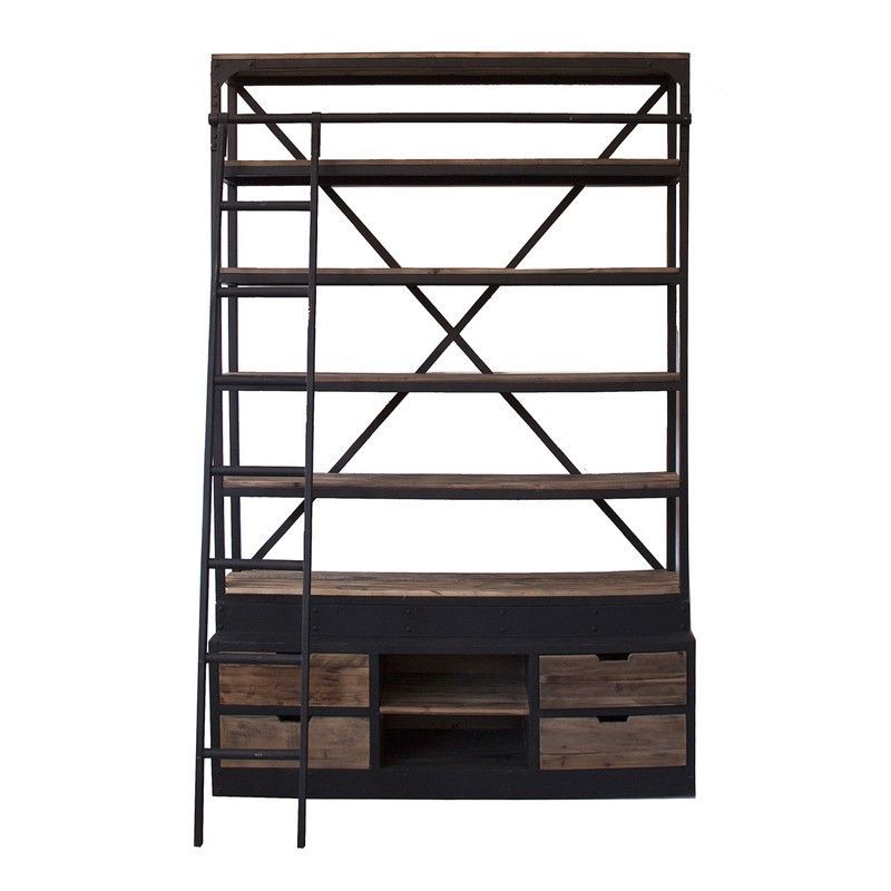 Librería de Pino Reciclado Ivalo Negro/Madera, 160x45x245cm