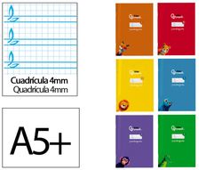 Libreta liderpapel pautaguia tapa cartoncillo 32h A5+ 75gr cuadriculado pautado 4mm con margen 6 colores surtidos