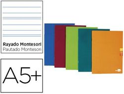 Libreta liderpapel scriptus A5 plus 48 hojas 90g/m2 rayado montessori 5mm con margen colores surtidos