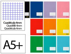 Libreta liderpapel smart A5 plus 48 hojas 75gr cuadro 4mm con margen colores surtidos