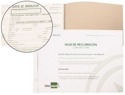 Libro Liderpapel Hojas de Reclamaciones Junta de Andalucia Din A4 25 Juegos Original + 2 Copias