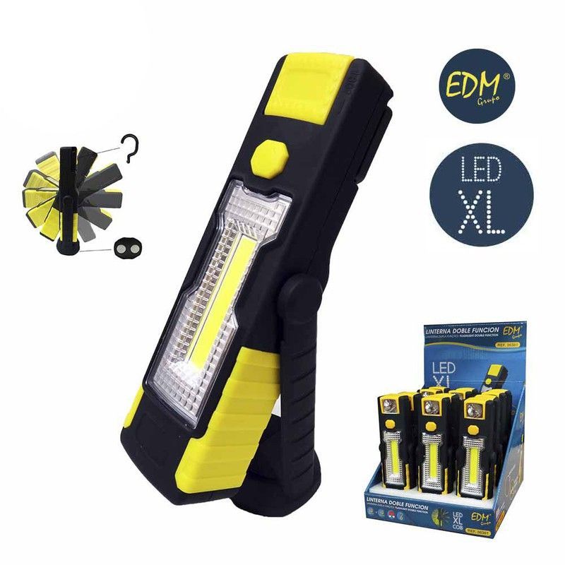 Linterna led cob xl doble funcion 1led x 3w y 1 led x1w con gancho e iman