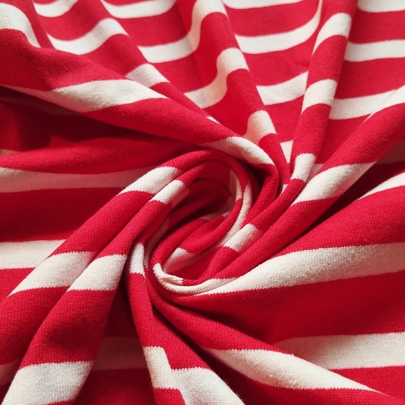 Llamativo tejido rayado Beige sobre Rojo. Ancho 175cm