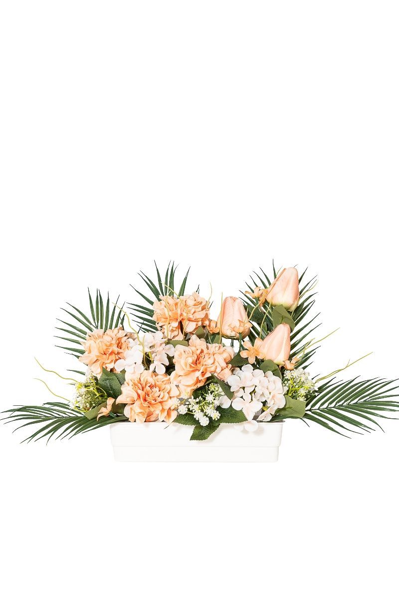 Luminoso centro de cementerio salmón y blanco