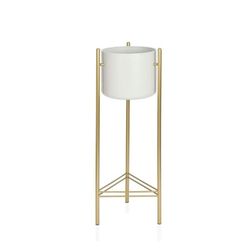 Macetero de pie en metal blanco y dorado Ø 28 x 80 cm