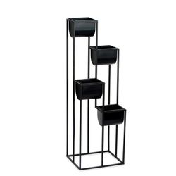 Macetero de Pie Múltiple de Metal y Plástico Negro, 33,5x29x100 cm