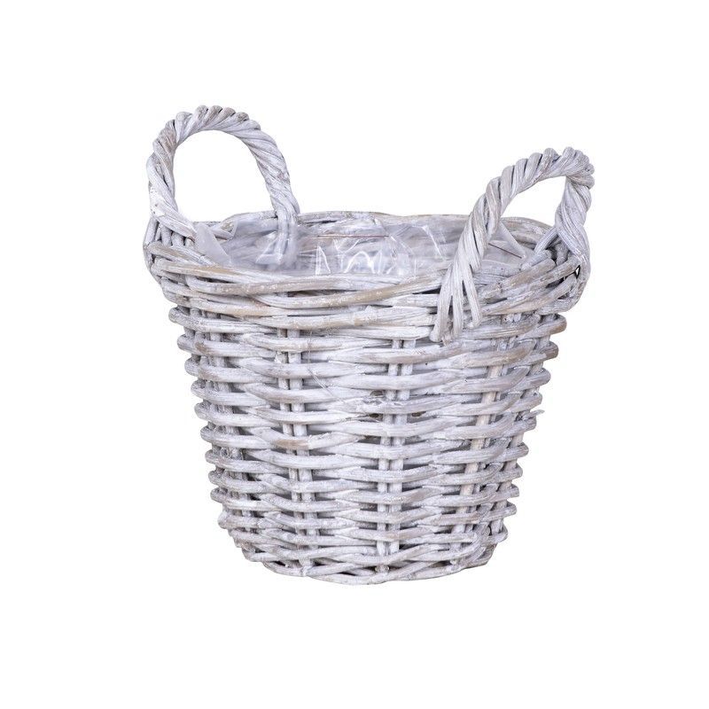 Macetero Kubu L de Ratán Blanco Decapado, Ø35x25 cm