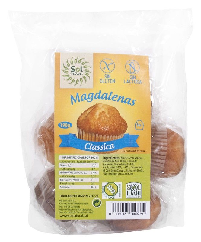 Magdalenas S/Gluten Clasica 5/U 190 G