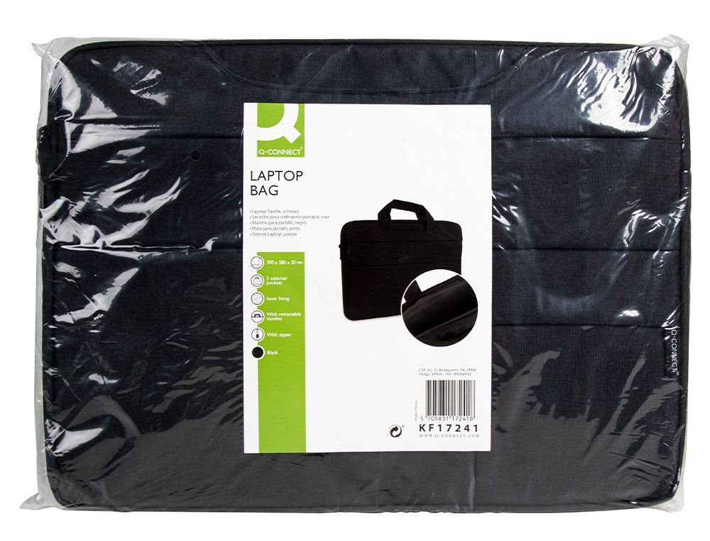 Maletin para portatil q-connect 15,6" con asas retractiles cremallera 3 bolsillos exteriores negro