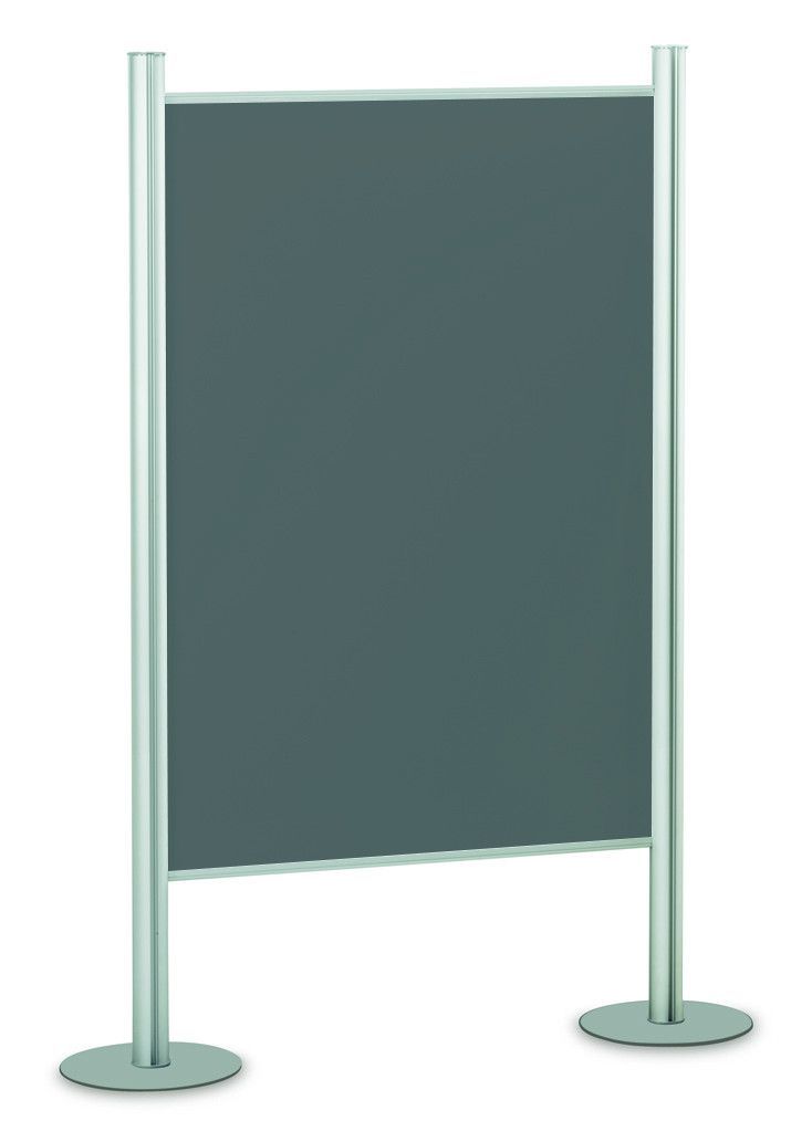 Mamparas modulares 2 caras de corcho tapizado gris con marco de aluminio medidas 100 x 150 cm.