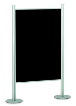 Mamparas modulares de corcho tapizado negro con marco de aluminio medidas 90 x 150 cm.