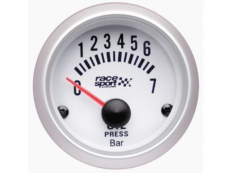 Manometro de presión de aceite Blanco "Race Sport " diametro 52mm 12v