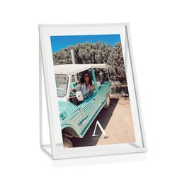 Marco de fotos de metal y cristal blanco, 15,5 x 20,5 x 7 cm