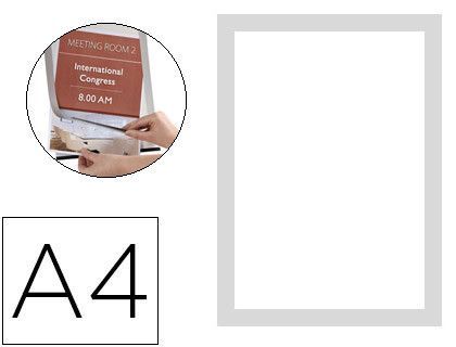 Marco porta anuncios q-connect magneto din A4 dorso adhesivo removible color plata pack de 2