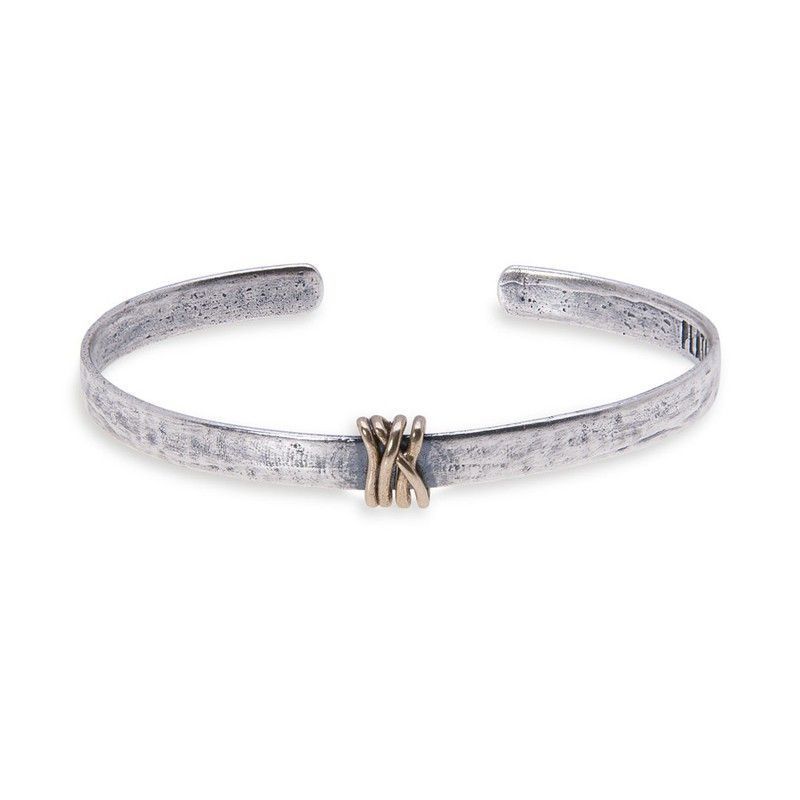 MB122A Pulsera Plata de Palo hombre rígida plata y bronce