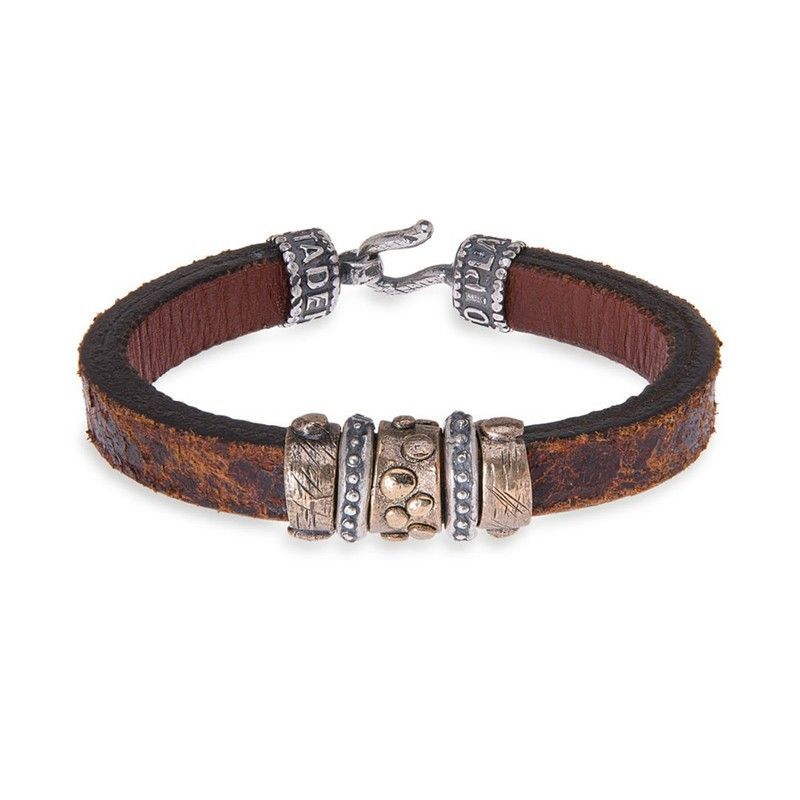 MB149X Pulsera PLATA DE PALO hombre cuero Vintage marrón