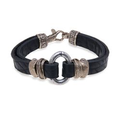 MB166X Pulsera PLATADEPALO de cuero plano