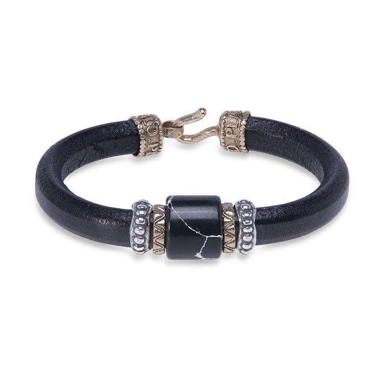 MB176X Pulsera Plata de Palo de cuero Madhur para hombre