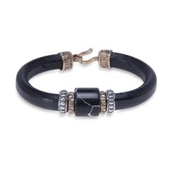 MB176X Pulsera Plata de Palo de cuero Madhur para hombre